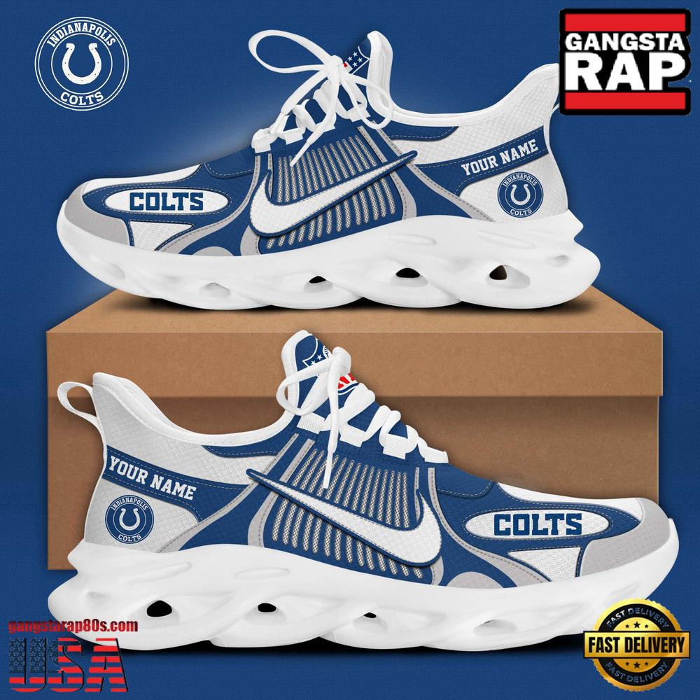 Personalized National Football League Indianapolis Colts Blue White Stripes Logo Clunky Air Max Shoes Air Cushion Sneakers Personalized National Football League Indianapolis Colts Blue White Stripes Logo Clunky Air Max Shoes Air Cushion Sneakers - Image 1
