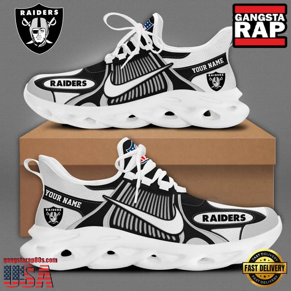 Personalized National Football League Las Vegas Raiders Blue White Stripes Logo Clunky Air Max Shoes Air Cushion Sneakers