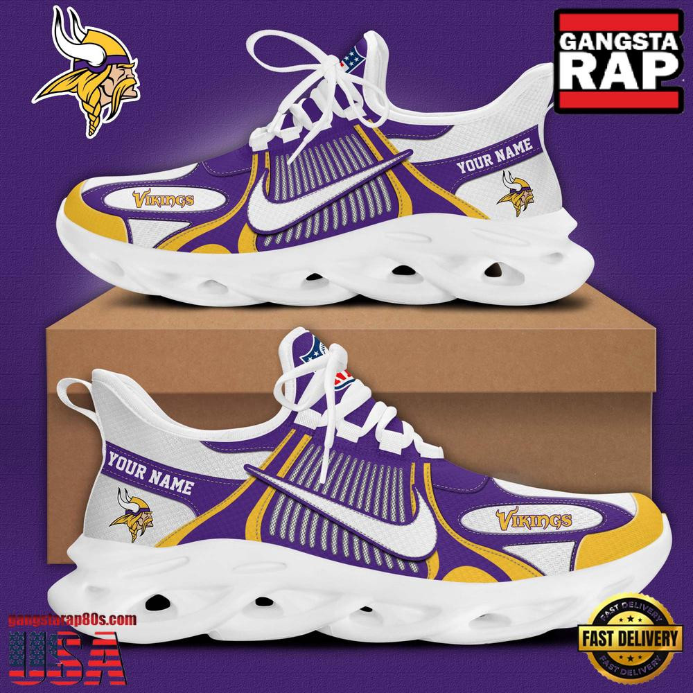 Personalized National Football League Minnesota Vikings Blue White Stripes Logo Clunky Air Max Shoes Air Cushion Sneakers Personalized National Football League Minnesota Vikings Blue White Stripes Logo Clunky Air Max Shoes Air Cushion Sneakers - Image 1