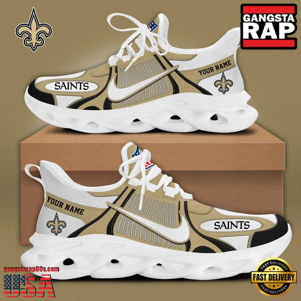 Personalized National Football League New Orleans Saints Blue White Stripes Logo Clunky Air Max Shoes Air Cushion Sneakers