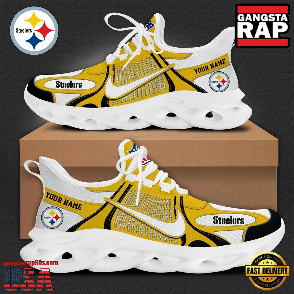 Personalized National Football League Pittsburgh Steelers Blue White Stripes Logo Clunky Air Max Shoes Air Cushion Sneakers