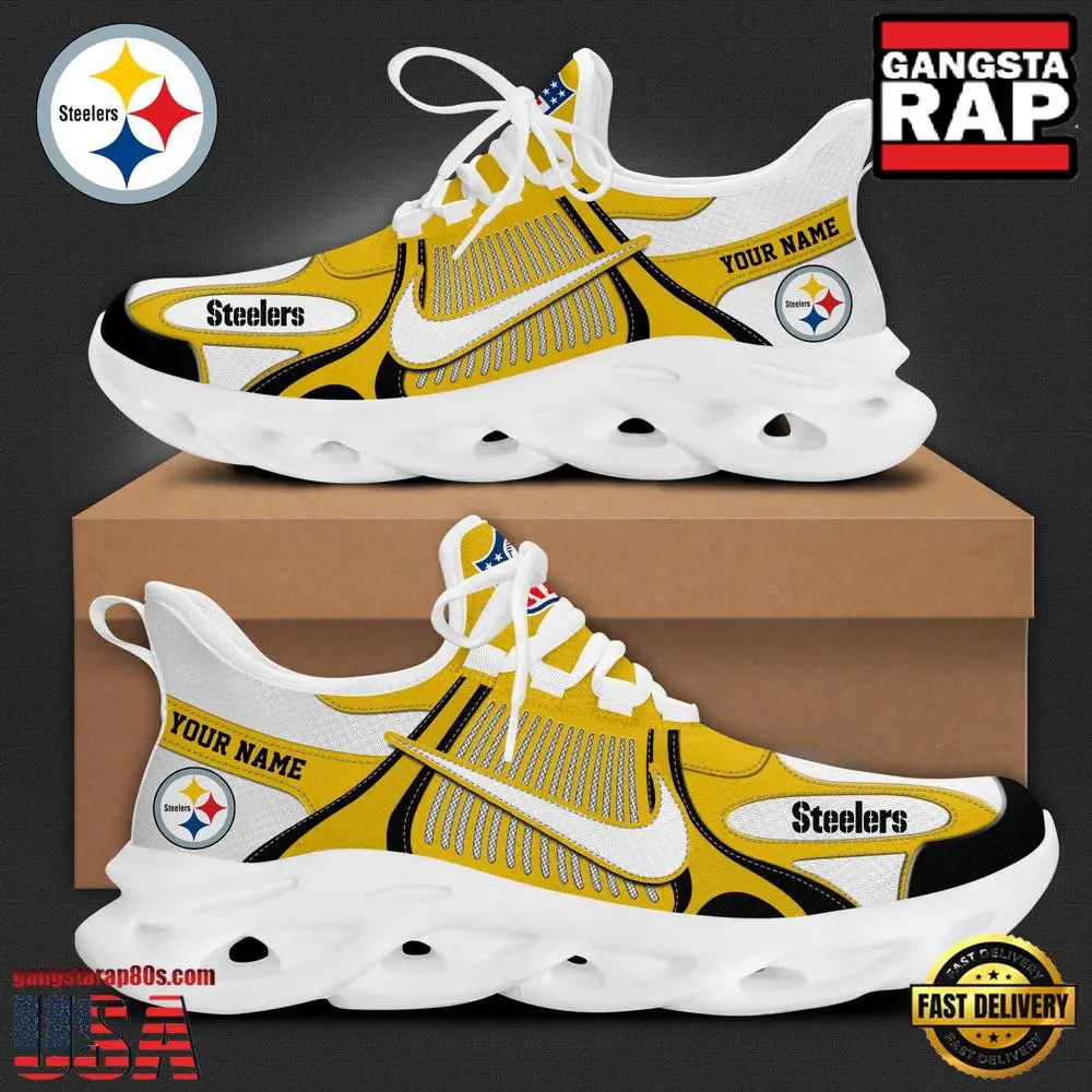 Personalized National Football League Pittsburgh Steelers Blue White Stripes Logo Clunky Air Max Shoes Air Cushion Sneakers