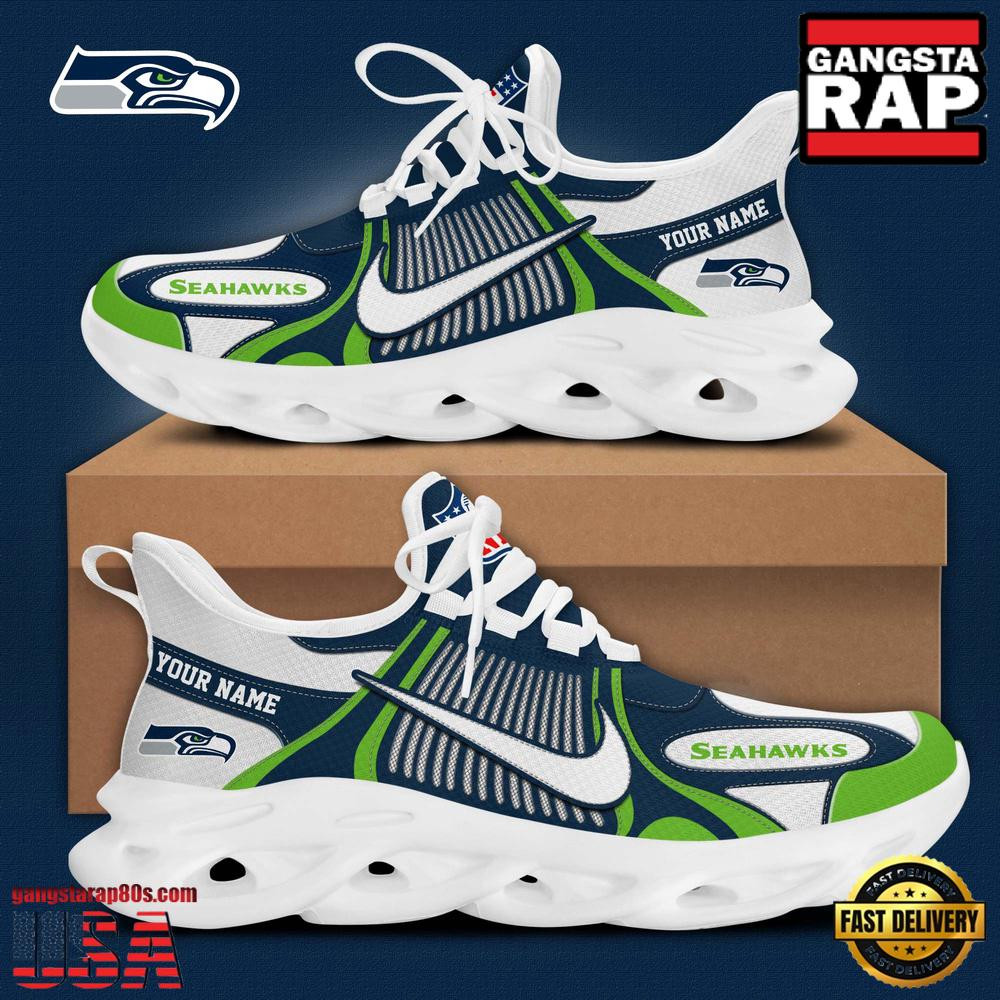 Personalized National Football League Seattle Seahawks Blue White Stripes Logo Clunky Air Max Shoes Air Cushion Sneakers Personalized National Football League Seattle Seahawks Blue White Stripes Logo Clunky Air Max Shoes Air Cushion Sneakers - Image 1