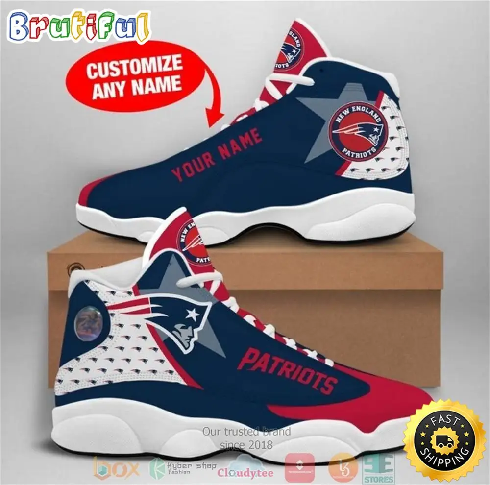 Personalized New England Patriots Nfl Big Logo Football Team 2 Air Jordan 13 Sneaker Shoes