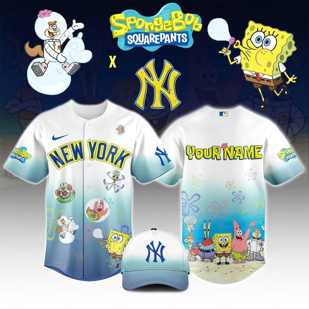 Personalized New York Yankees x SpongeBob SquarePants 2026 Jersey NY Yankees Merch Best Gifts