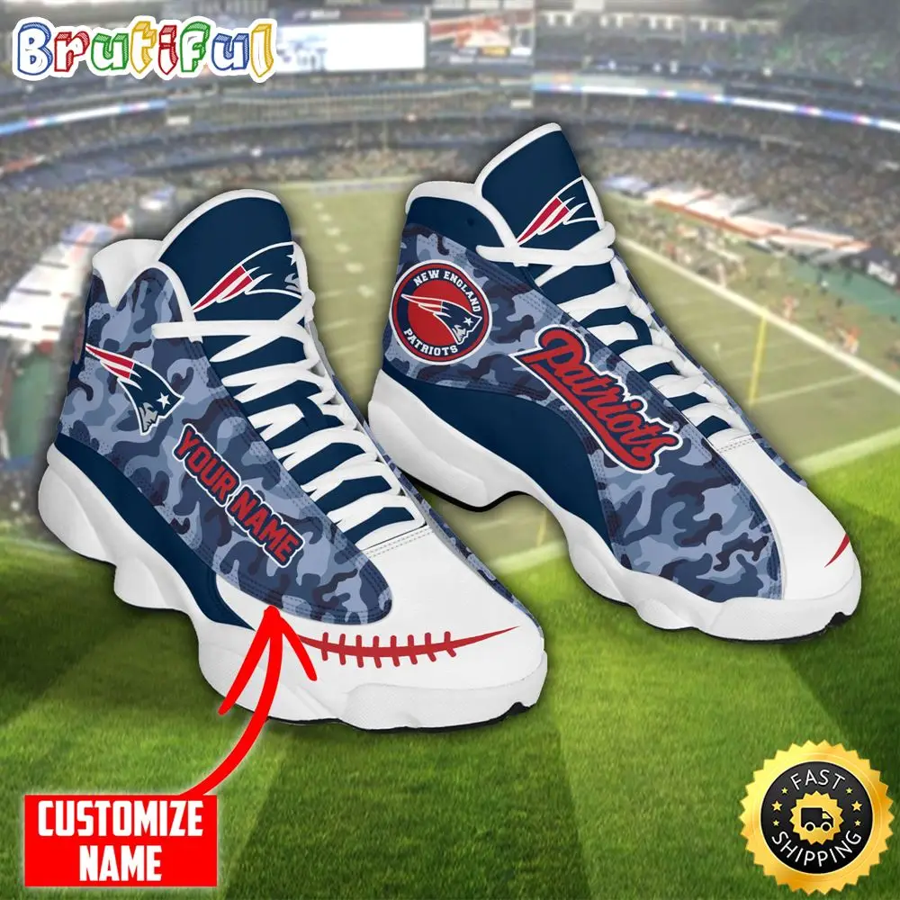 Personalized Nfl New England Patriots Camo Air Jordan 13 Shoes Personalized Nfl New England Patriots Camo Air Jordan 13 Shoes - Image 1