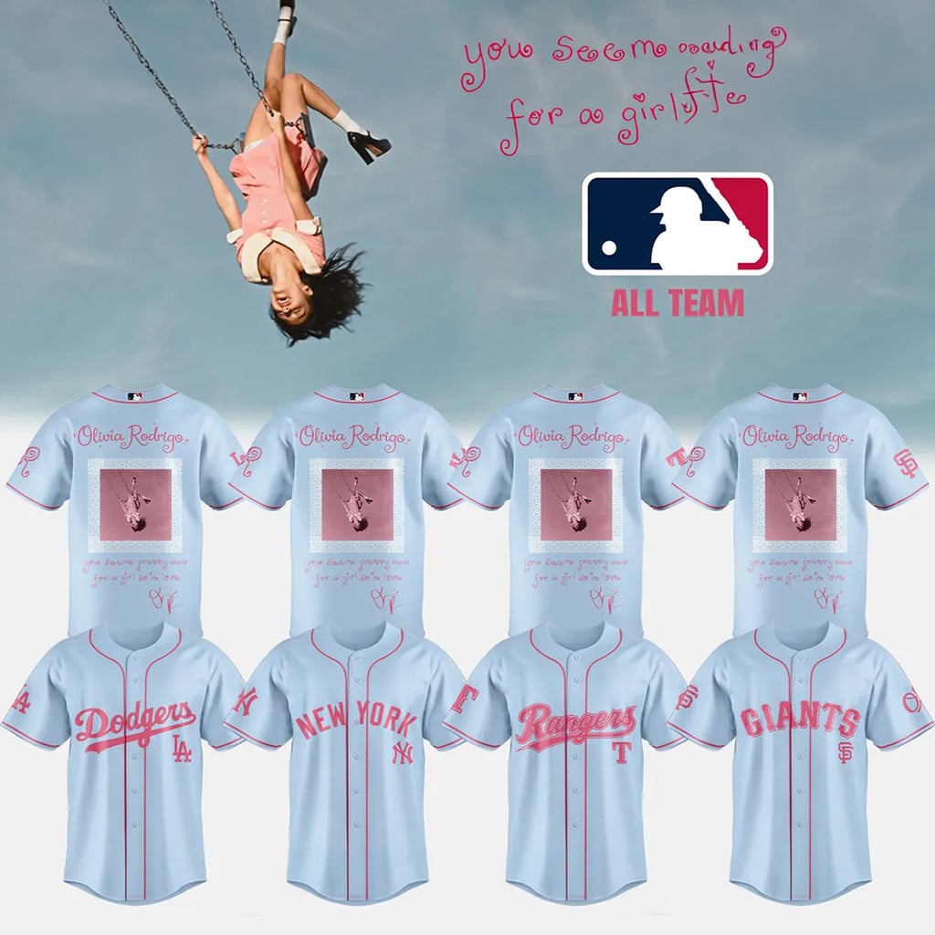 Personalized Olivia Rodrigo GUTS Tour X MLB All Team Light Blue Baseball Jersey Gift For Fans