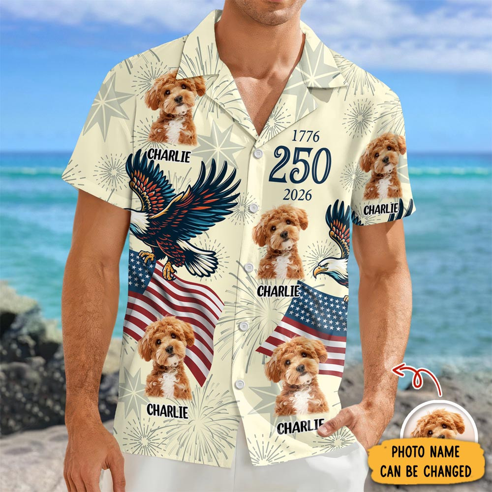 Personalized Photo Dog Eagle US 250 Anniversary 1776 2026 Hawaiian Shirt 4th Of July Merch Personalized Photo Dog Eagle US 250 Anniversary 1776 2026 Hawaiian Shirt 4th Of July Merch - Image 1
