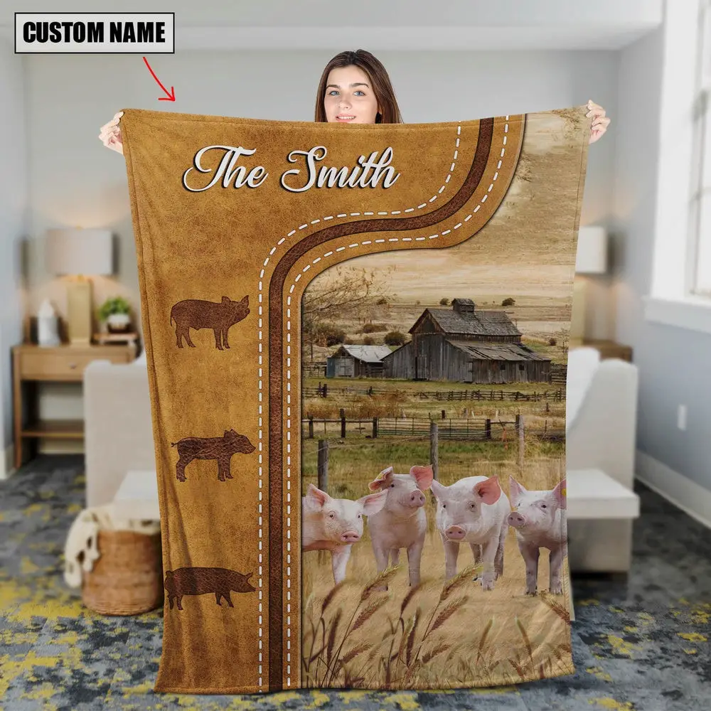 Personalized Pigs In Field Farmhouse Blanket Farm Blanket Gift Ideas For Farmers