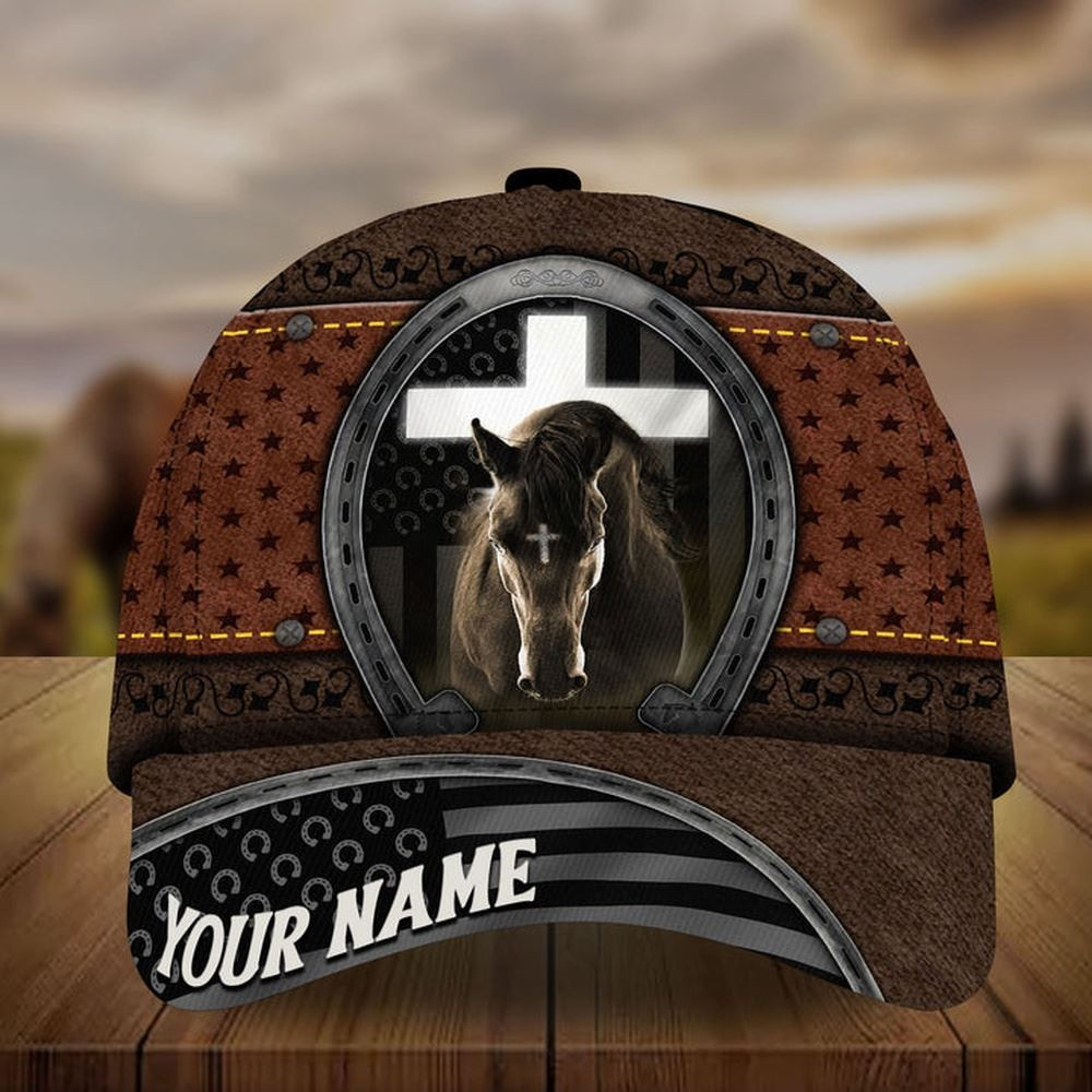 Personalized premium jesus and black horse leather pattern cap Farmer Baseball Cap