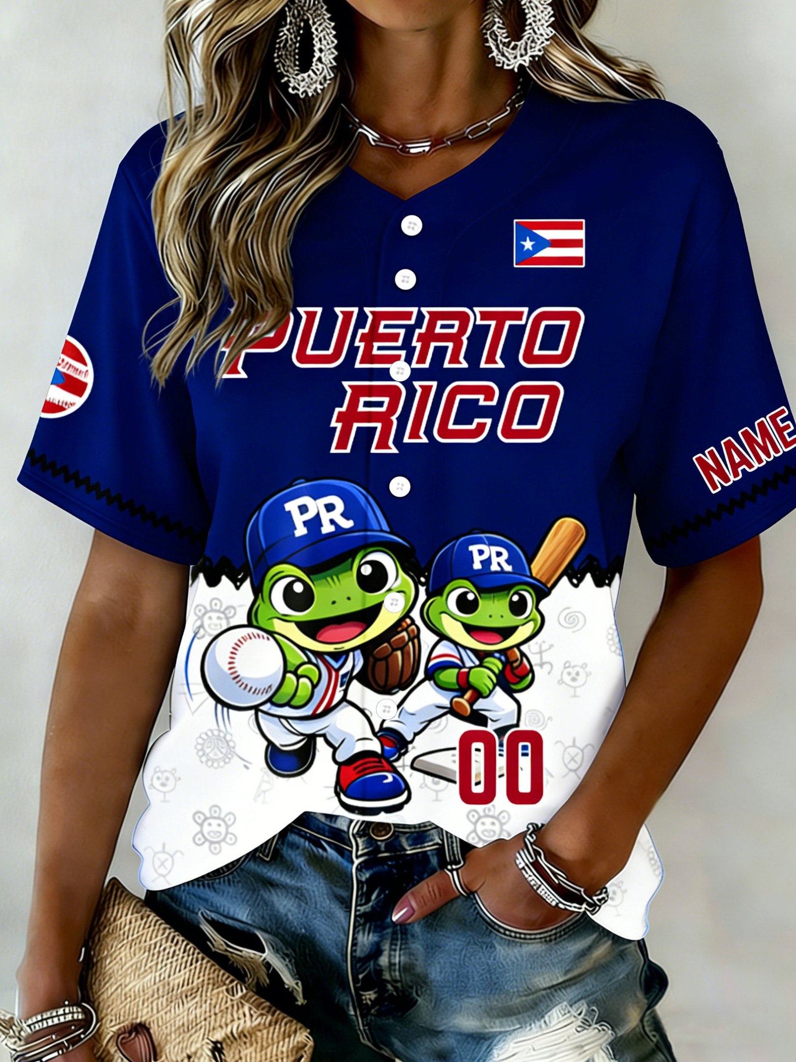 Personalized Puerto Rico Baseball Jersey Women's World Baseball Classic 2026 Merch PR Baseball