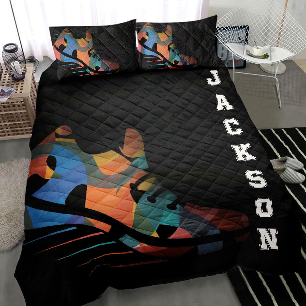 Personalized Quilt Bedding Set Running Trainer Shoes Black Quilt Custom Name and Number Duvet Cover Set