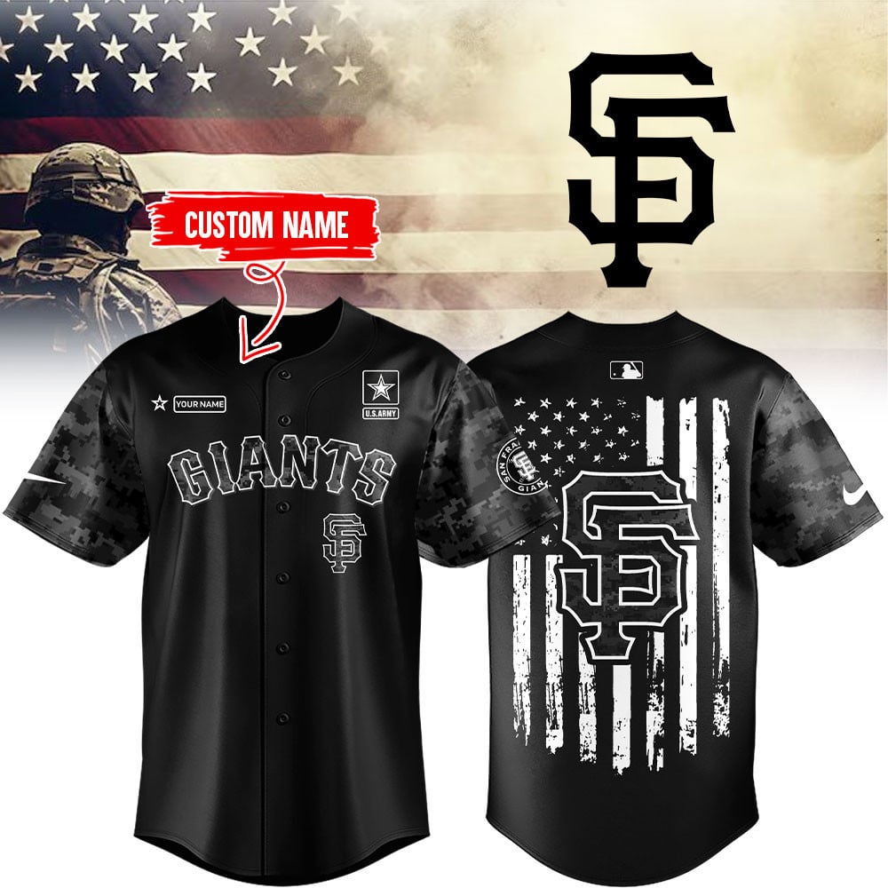 Personalized SF Giants X US Army Black Camo Jersey Giants Merch Gifts For 4th Of July