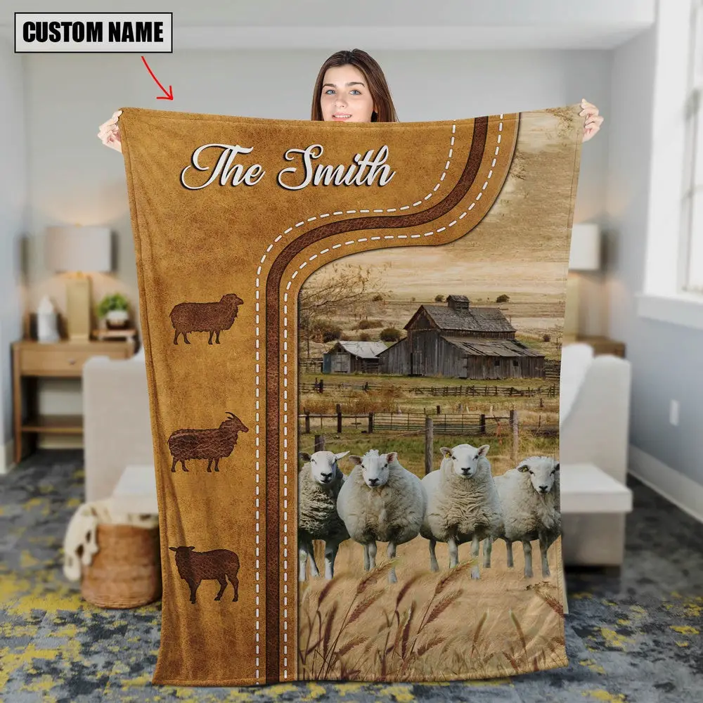 Personalized Sheep Cattle In Field Farmhouse Blanket Farm Blanket Gift Ideas For Farmers
