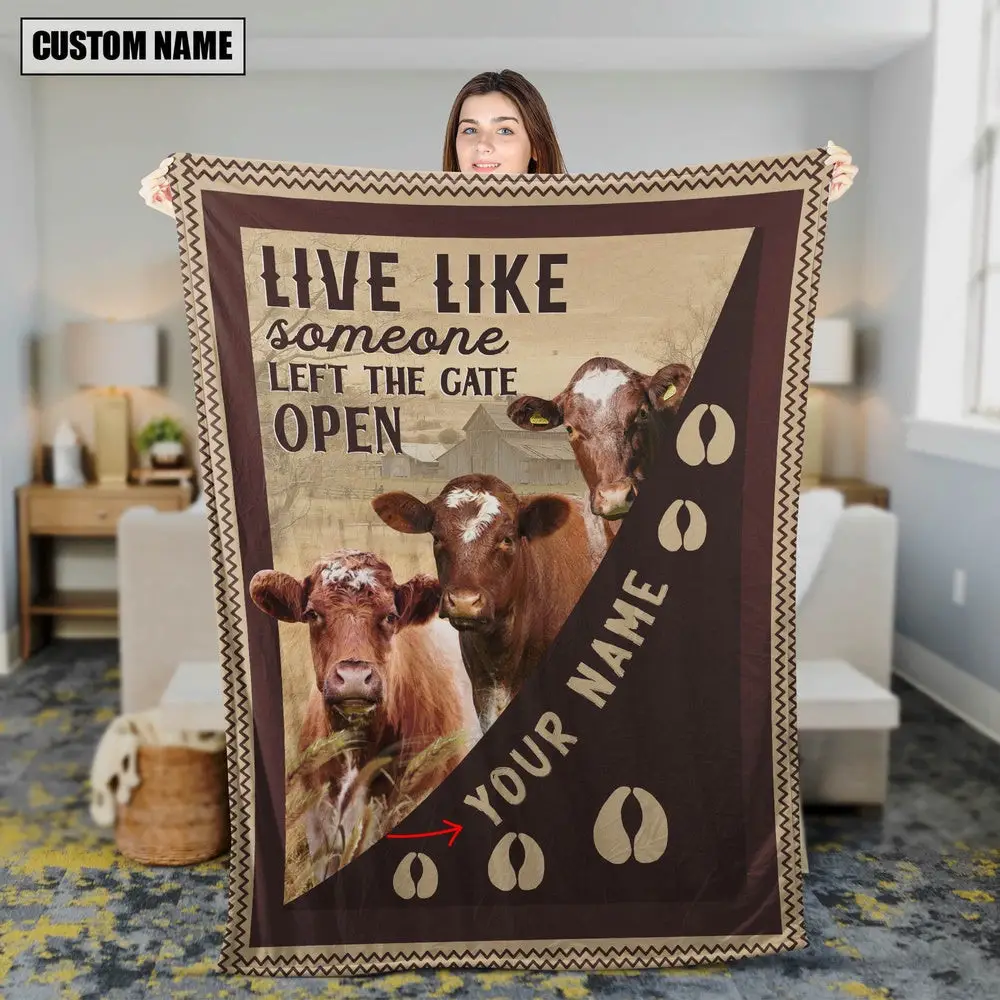 Personalized Shorthorn Live Like Someone Left The Gate Open Blanket Gift Ideas For Farmers Personalized Shorthorn Live Like Someone Left The Gate Open Blanket Gift Ideas For Farmers - Image 1