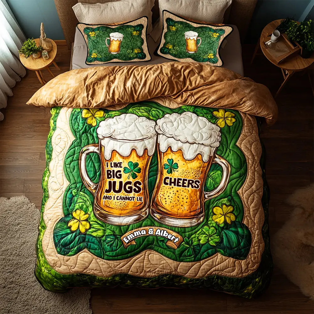 Personalized St. Patrick's Edition Couple Quilt Bedding Set Like Big Jugs Cute Couple Gifts