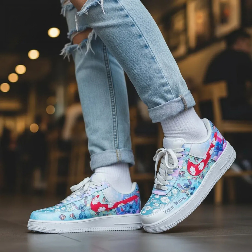 Personalized Stitch And Lilo Hawaiian Air Force 1 Shoes Sneakers Fan Merch Gifts For BFF