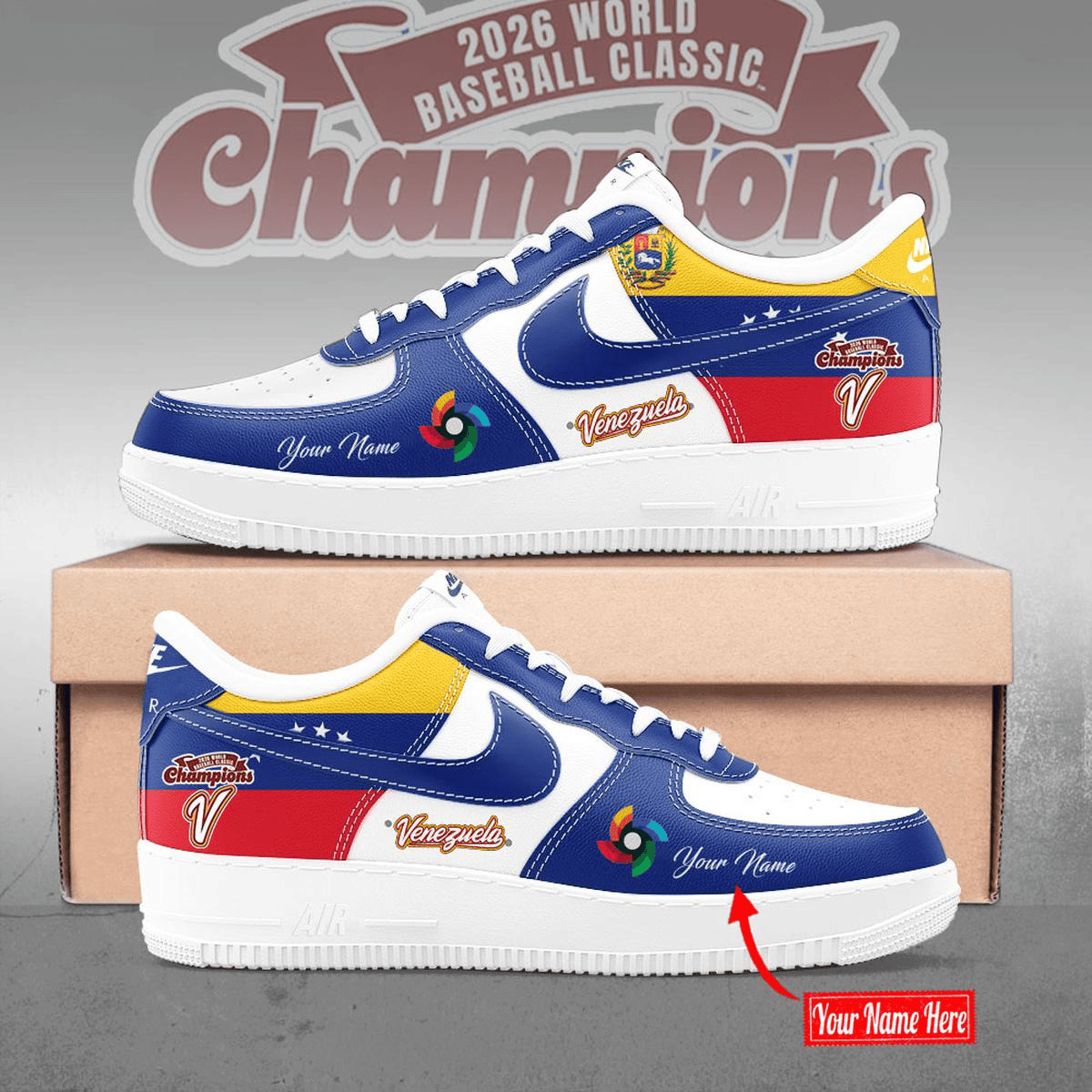 Personalized Team Venezuela World Baseball Classic Champions 2026 Air Force 1 Shoes Sneakers