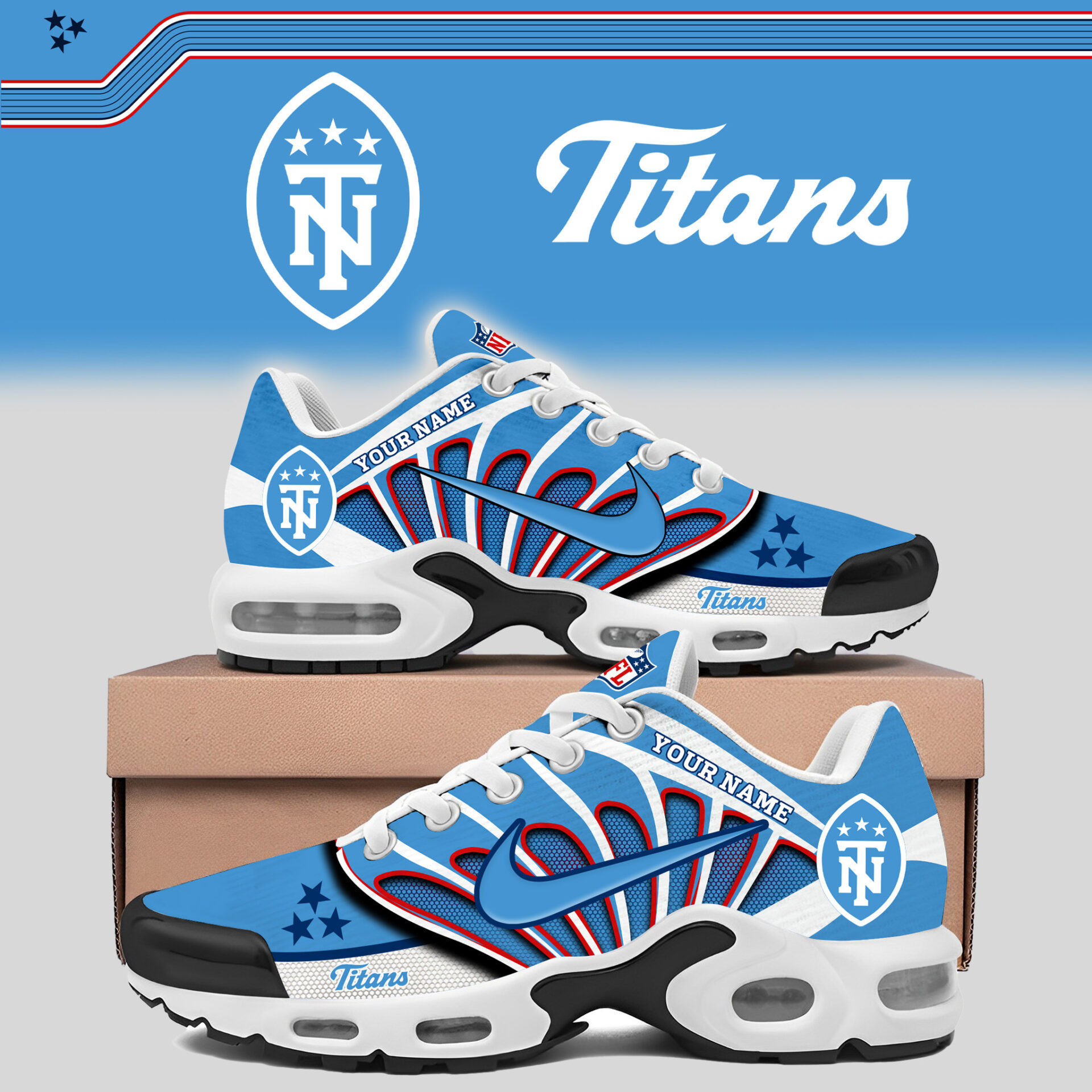 Personalized Tennessee Titans Air Max Plus Sneakers Titans Merch Gifts For Football Lovers Personalized Tennessee Titans Air Max Plus Sneakers Titans Merch Gifts For Football Lovers - Image 1
