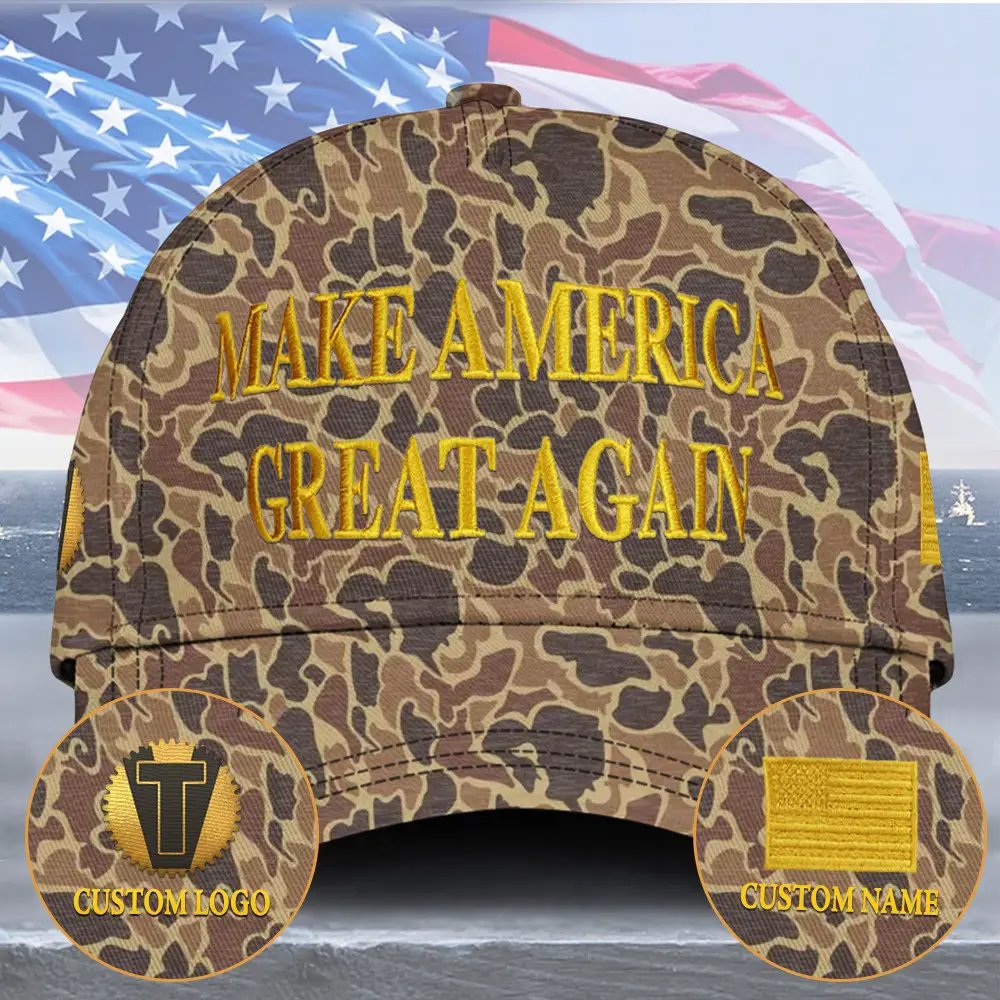 Personalized Trump 2024 Camo Hat Embroidered Make America Great Again Trump Gold Dark MAGA Hat