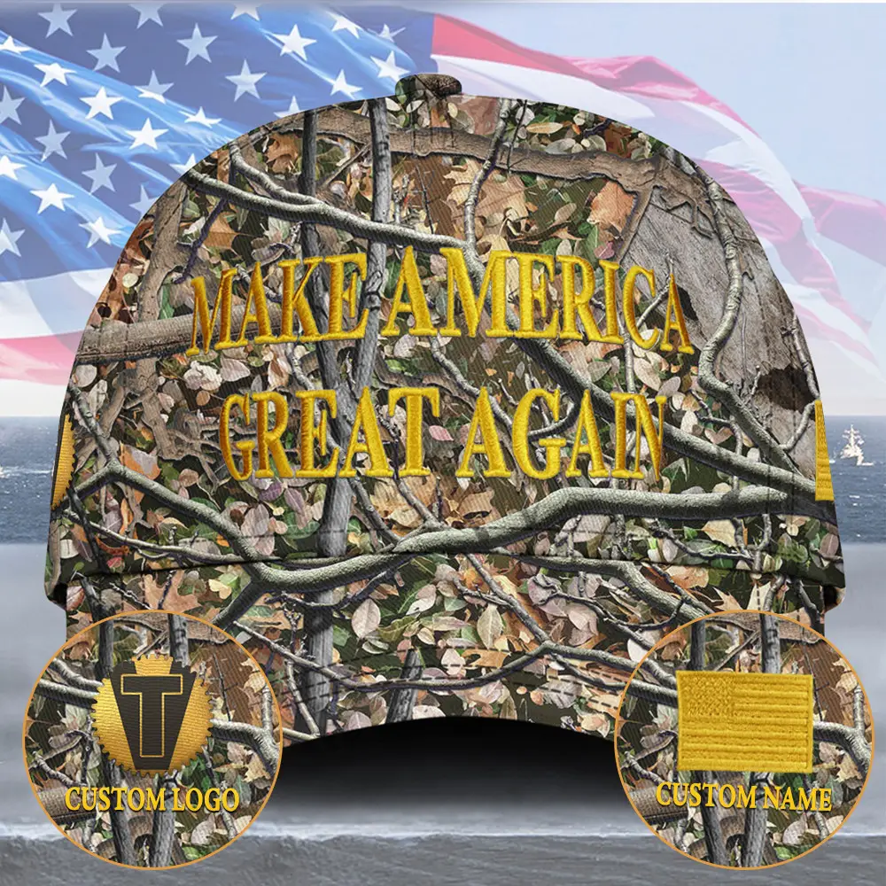 Personalized Trump Camo Hat Embroidered Gold Dark MAGA Hat I Stand With Trump Merch