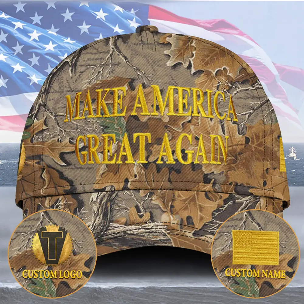 Personalized Trump Camo Hat Embroidered Trump MAGA Hat Donald Trump Campaign Gold Dark MAGA Hat
