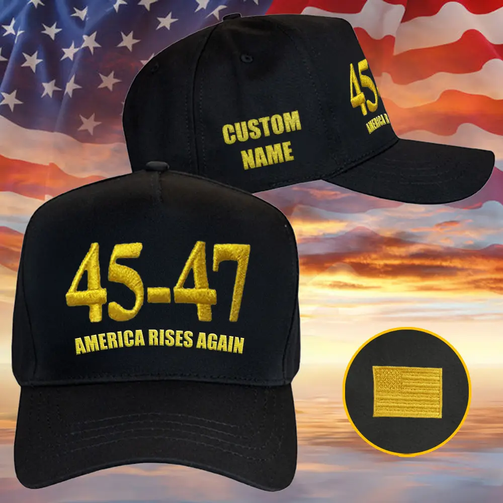 Personalized Trump Victory 45-47 Hat Embroidered America Rises Again Trump Won Hat MAGA Gifts Personalized Trump Victory 45-47 Hat Embroidered America Rises Again Trump Won Hat MAGA Gifts - Image 1