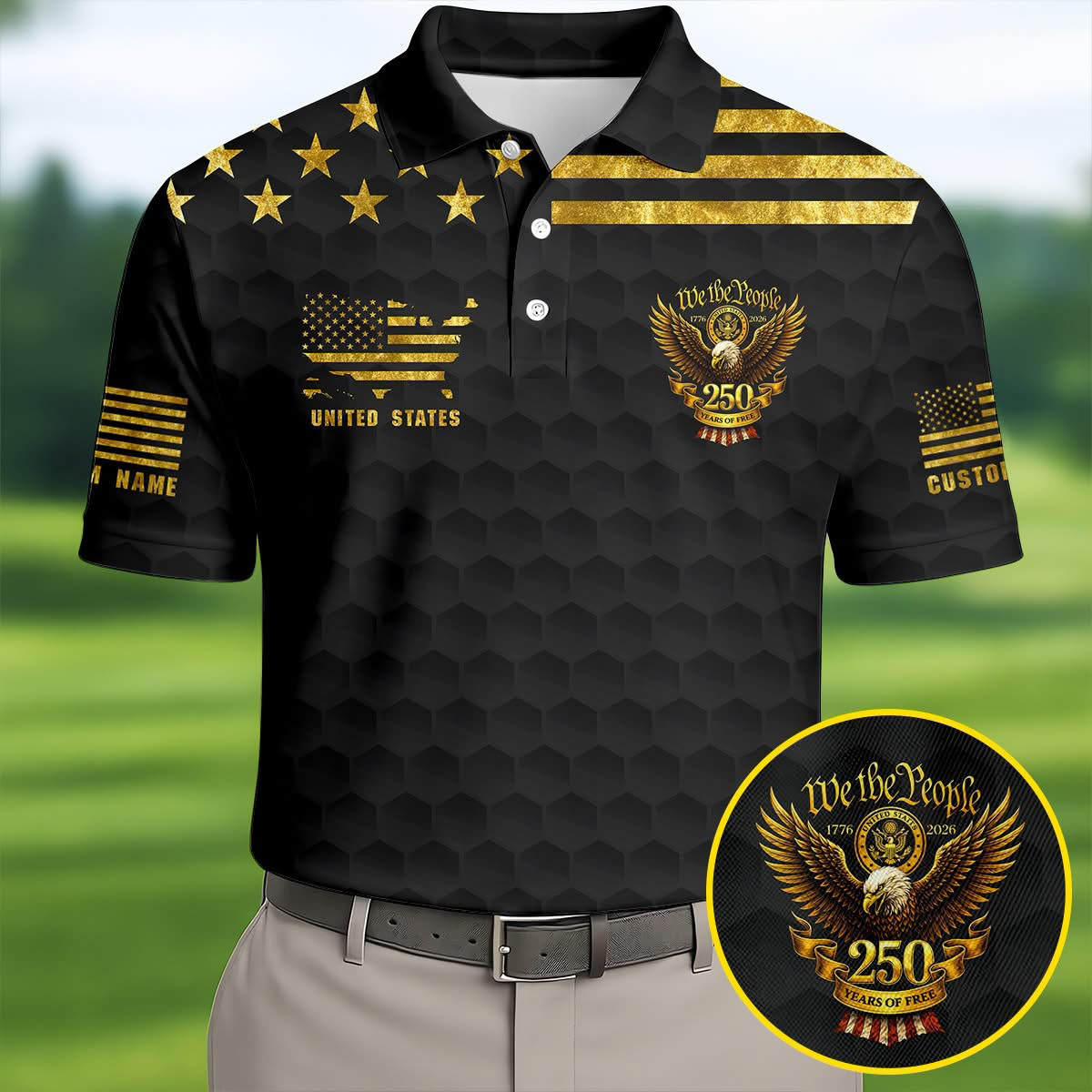 Personalized United States 250 Years Of Freedom Polo Shirt Patriotic Golf Polos July 4th Gifts