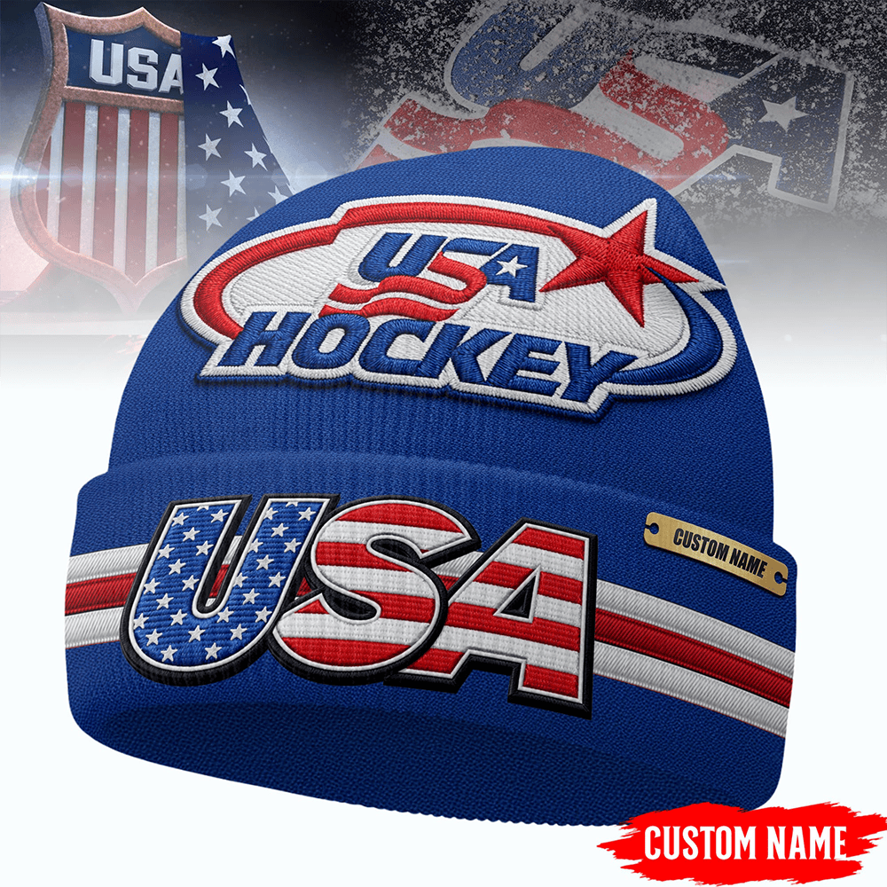 Personalized USA Hockey Winter Olympic Champions Beanie USA Hockey Gold Medal Merch
