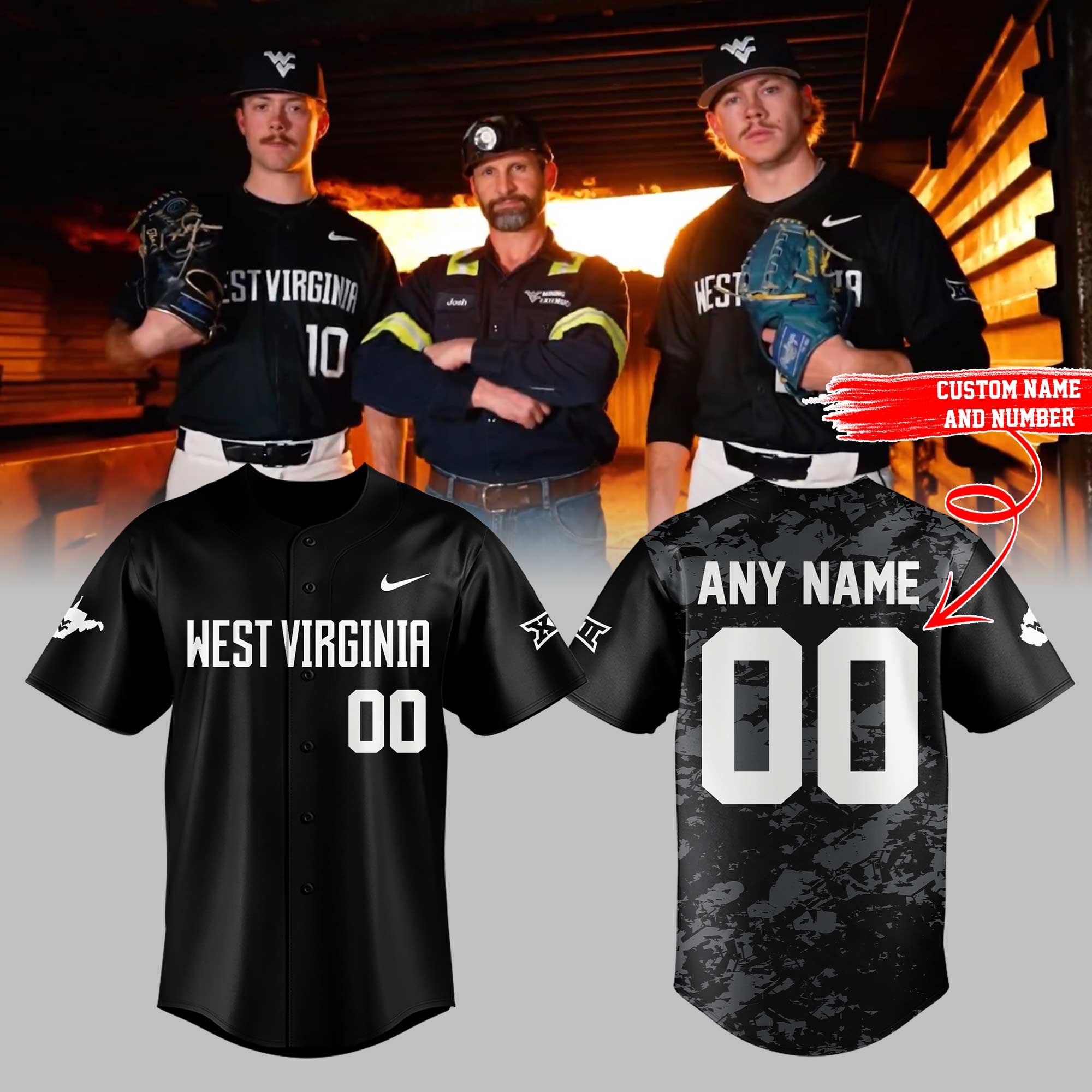 Personalized West Virginia Mountaineers Coal Rush Jersey 2026 Mountaineers Merch Baseball Gifts