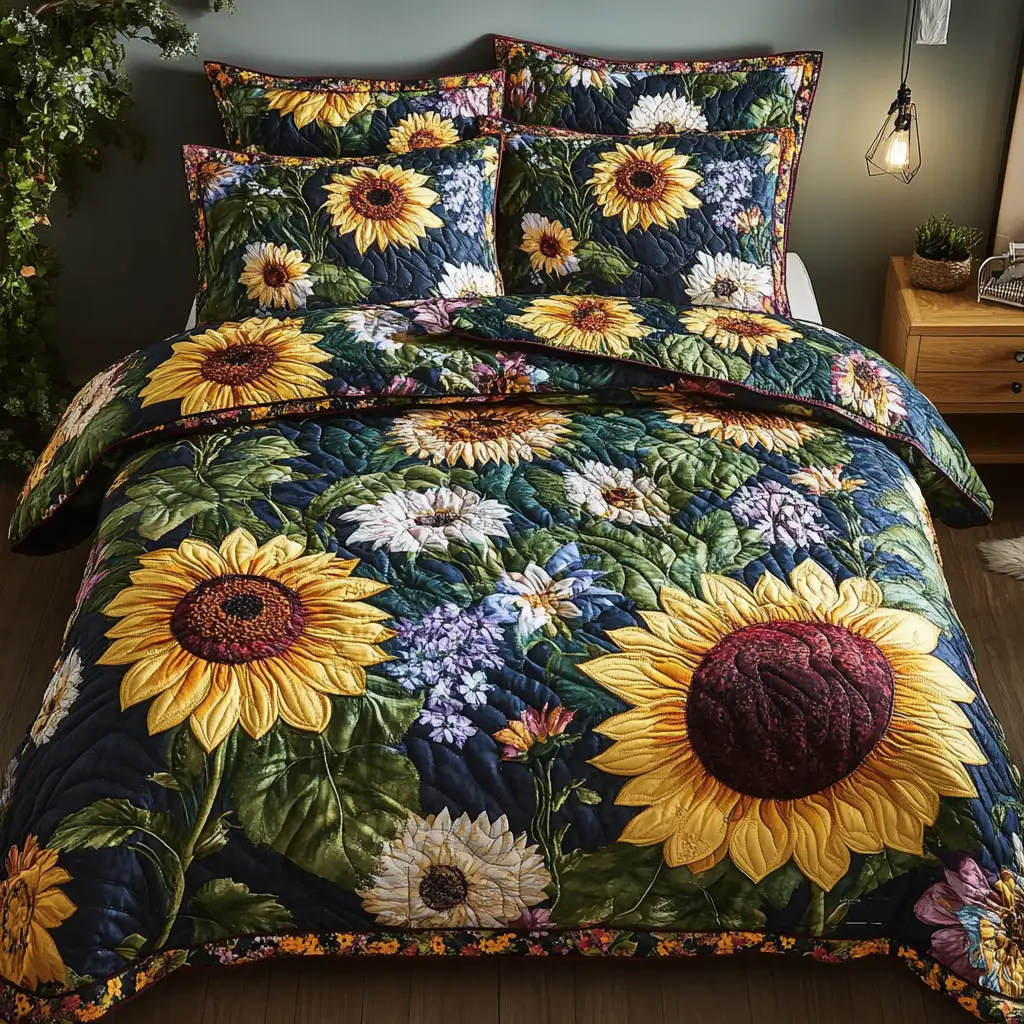 Petal Bliss Quilted Bedding Set Elegant Bedding Set Gift for Newlyweds Petal Bliss Quilted Bedding Set Elegant Bedding Set Gift for Newlyweds - Image 1