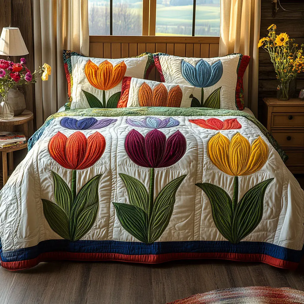 Petal Bliss Quilted Bedding Set Personalized Bedding Set Gift for Couples Petal Bliss Quilted Bedding Set Personalized Bedding Set Gift for Couples - Image 1