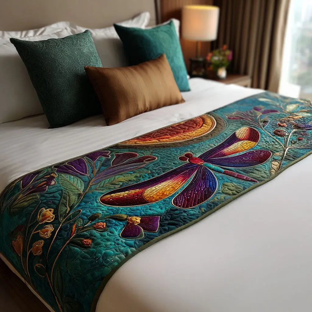 Petal Flight Quilted Bed Runner Floral Petal Movement Gift for Floral Lovers