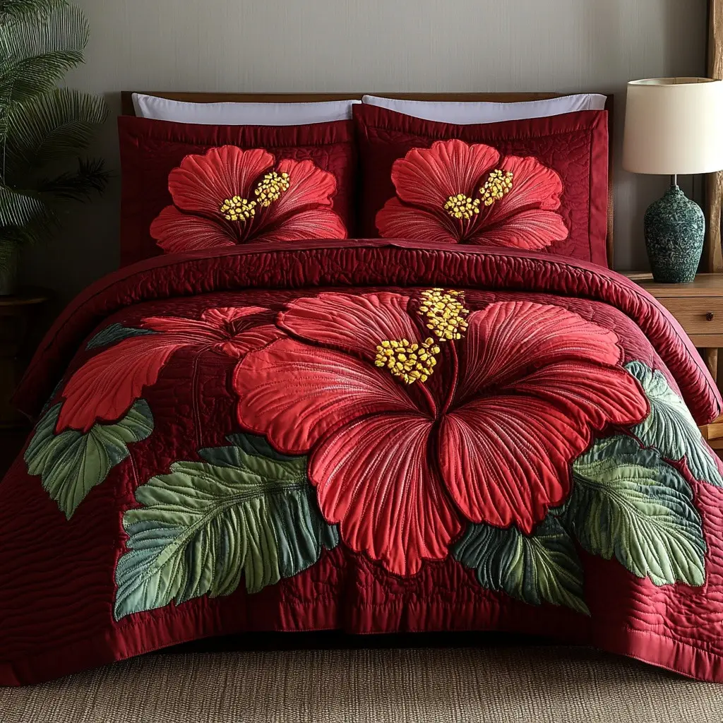 Petal Harmony Quilted Bedding Set Elegant Floral Bedroom Decor Best Gift For Flower Lovers