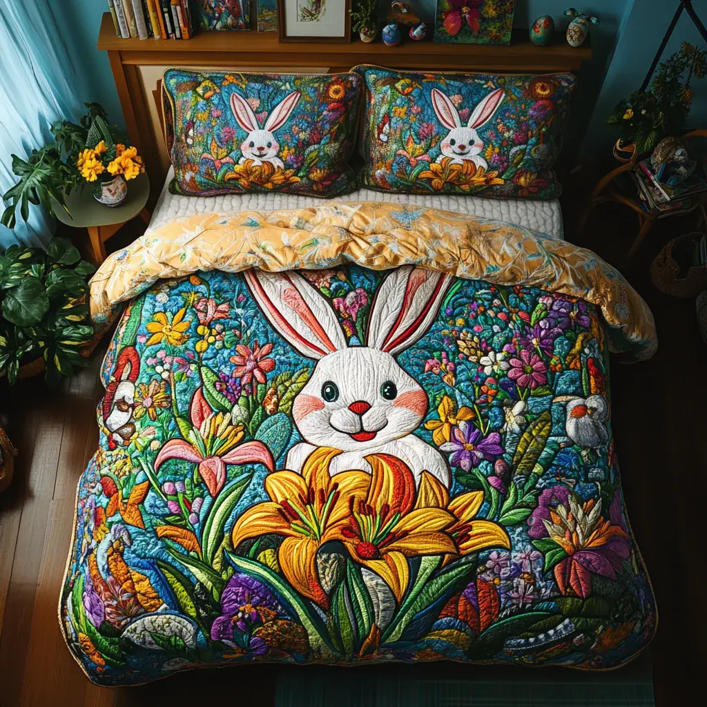 Petal Plush Quilted Bedding Colorful Flowers Bunny Decor Unique Easter Gifts For Mom