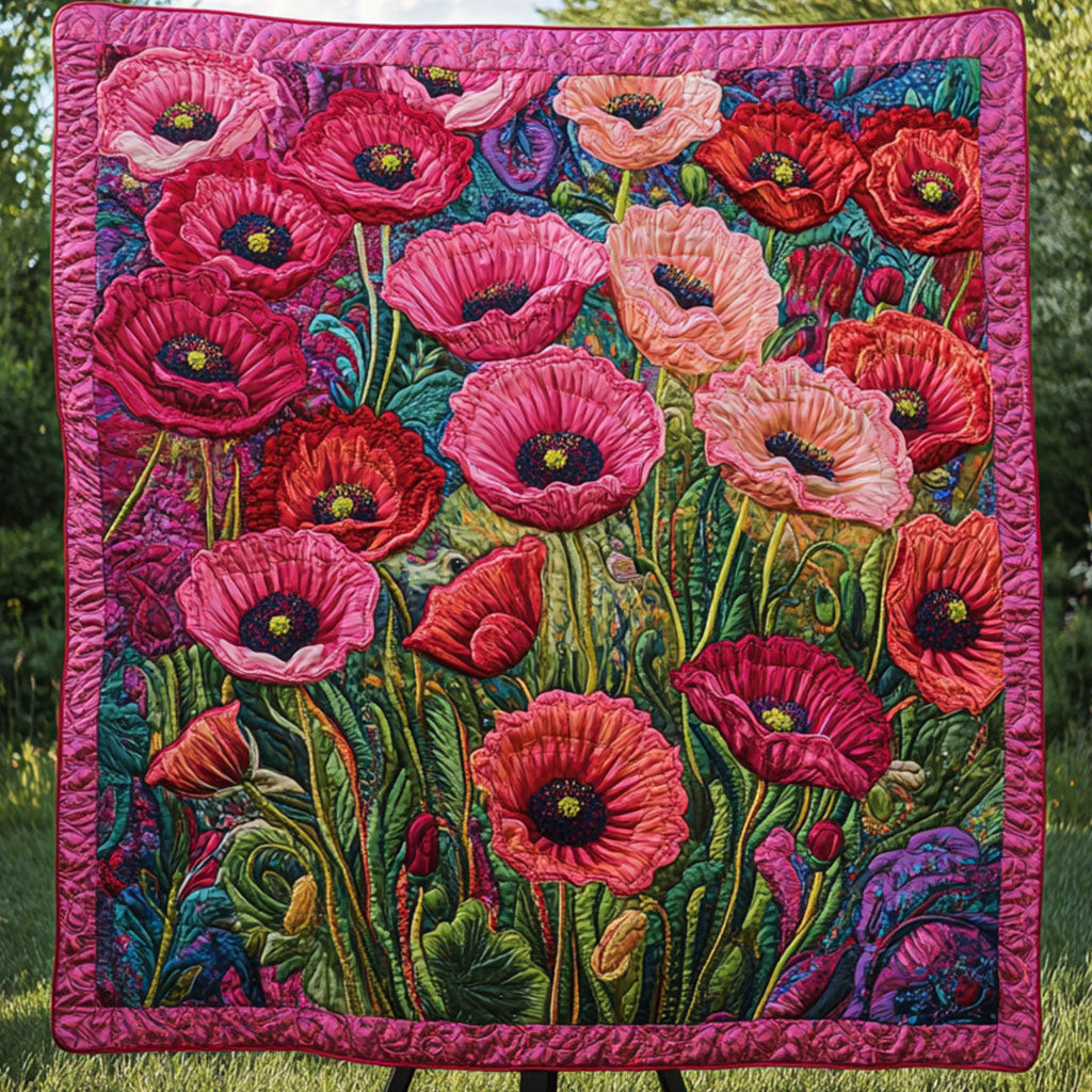 Petals of Peace Quilted Blanket Nice Throw Blanket Poppy Gifts For Her Petals of Peace Quilted Blanket Nice Throw Blanket Poppy Gifts For Her - Image 1