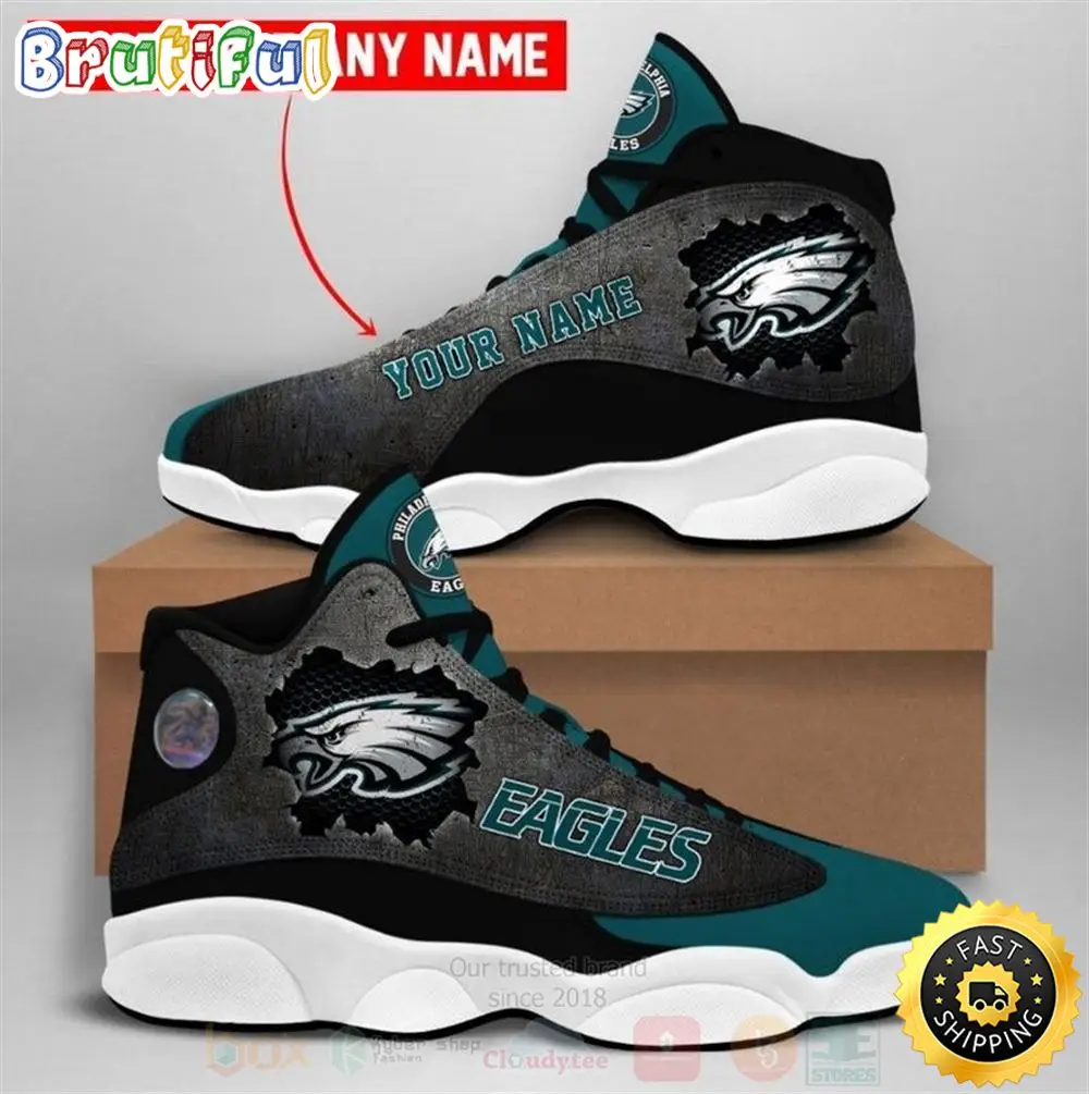 Philadelphia Eagles Nfl Big Logo Football Team Custom Name Air Jordan 13 Shoes Philadelphia Eagles Nfl Big Logo Football Team Custom Name Air Jordan 13 Shoes - Image 1
