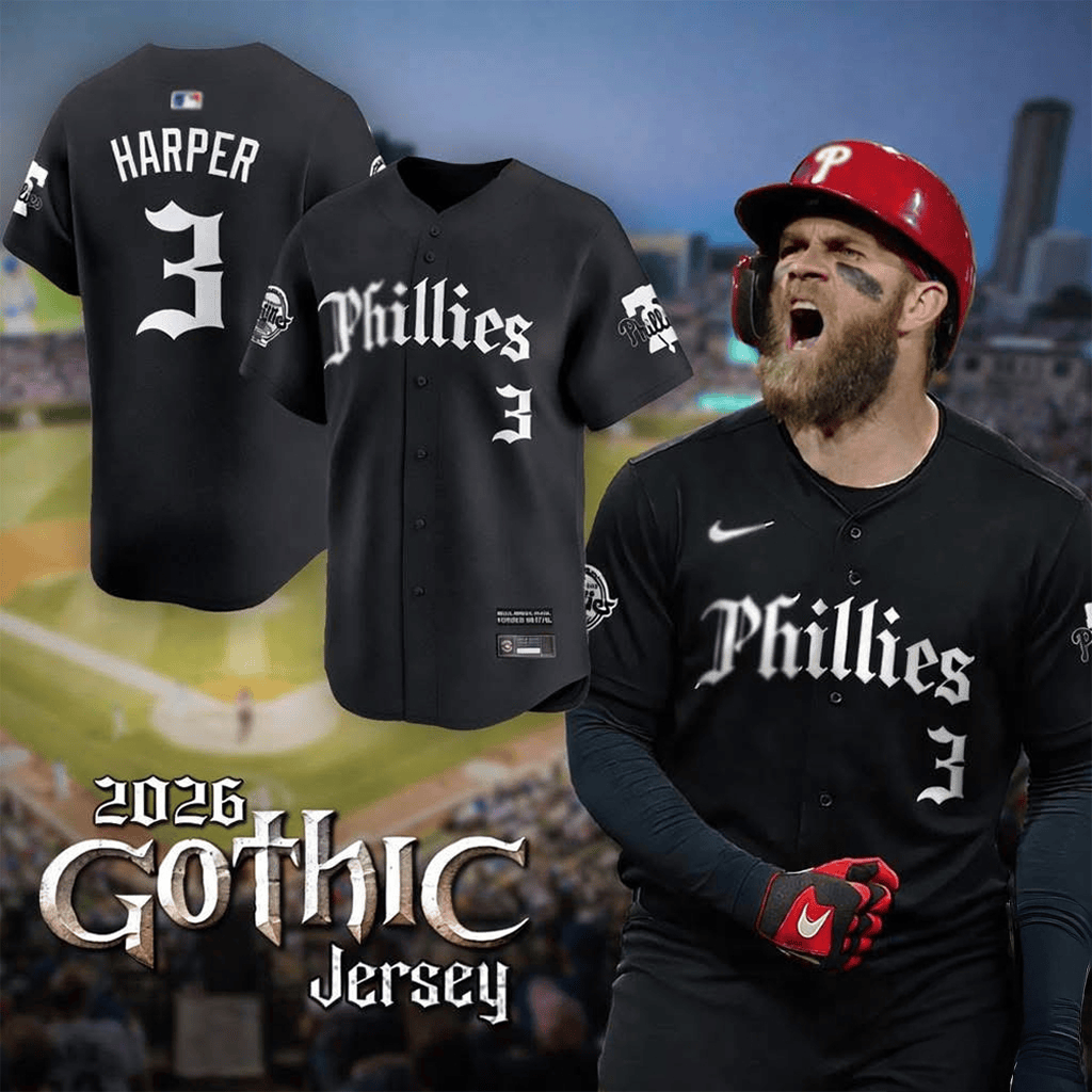 Philadelphia Phillies Bryce Harper 2026 Gothic Edition Jersey Phillies Merch Gifts For Fans
