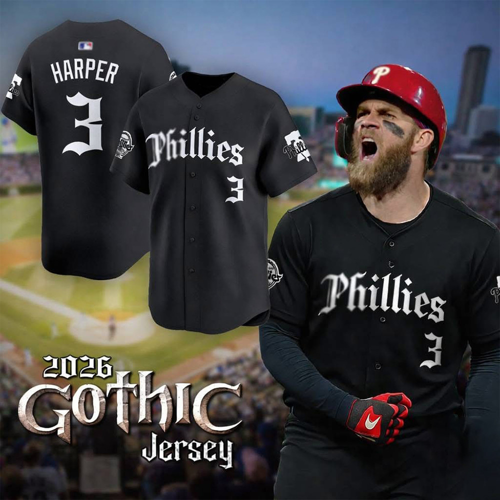 Philadelphia Phillies Bryce Harper 2026 Gothic Jersey Philadelphia Phillies Fan Merch Baseball Gear Philadelphia Phillies Bryce Harper 2026 Gothic Jersey Philadelphia Phillies Fan Merch Baseball Gear - Image 1