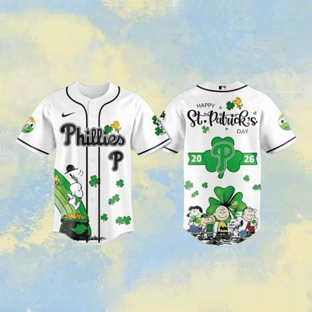 Philadelphia Phillies Happy St Patrick's Day 2026 Peanuts Snoopy Baseball Jersey Fan Merch