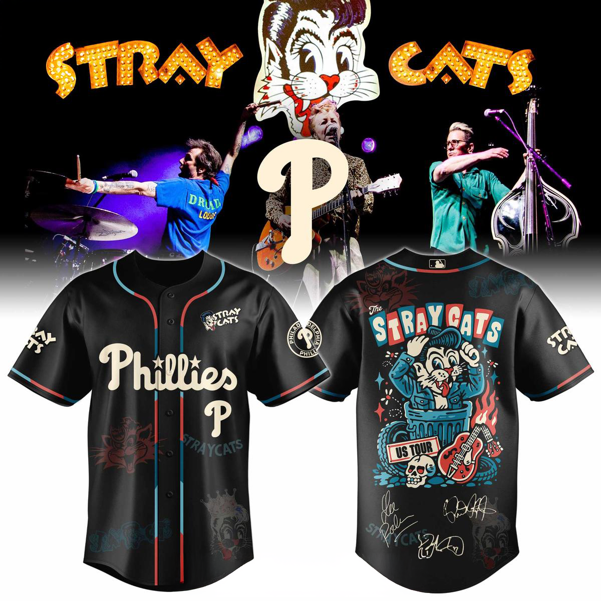 Philadelphia Phillies x Stray Cats US Tour 2026 Jersey Philadelphia Phillies Merch Fan Gifts