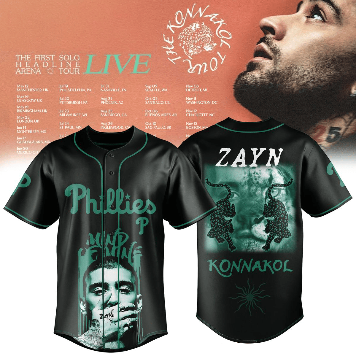 Philadelphia Phillies x Zayn The Konnakol Tour 2026 Jersey Phillies Merch Gifts For Husband