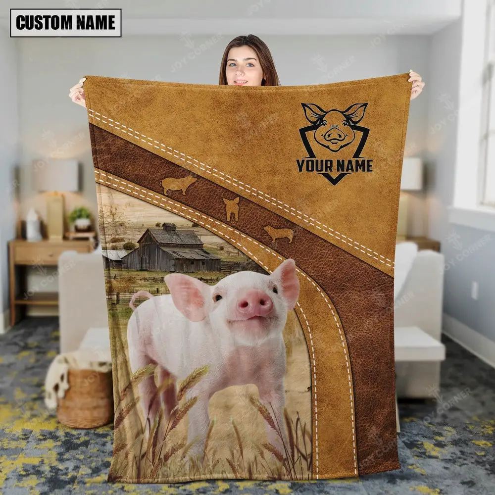 Pig Brownie Custom Name Blanket Collection Farm Blanket Gift Ideas For Farmers