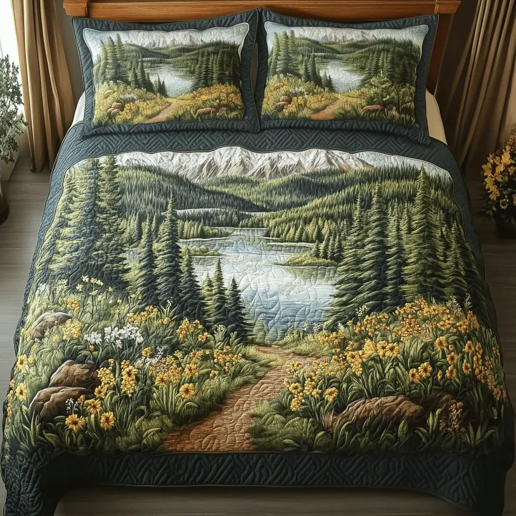 Pine Serenity Quilted Bedding Set Full Size Bed Set Gifts For Mom From Daughter