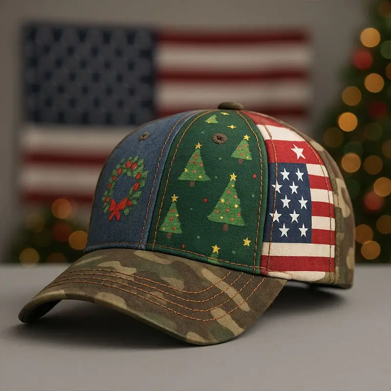 Pine Tree And Wreath Patriotic Christmas Hat American Flag Independence Holiday Presents