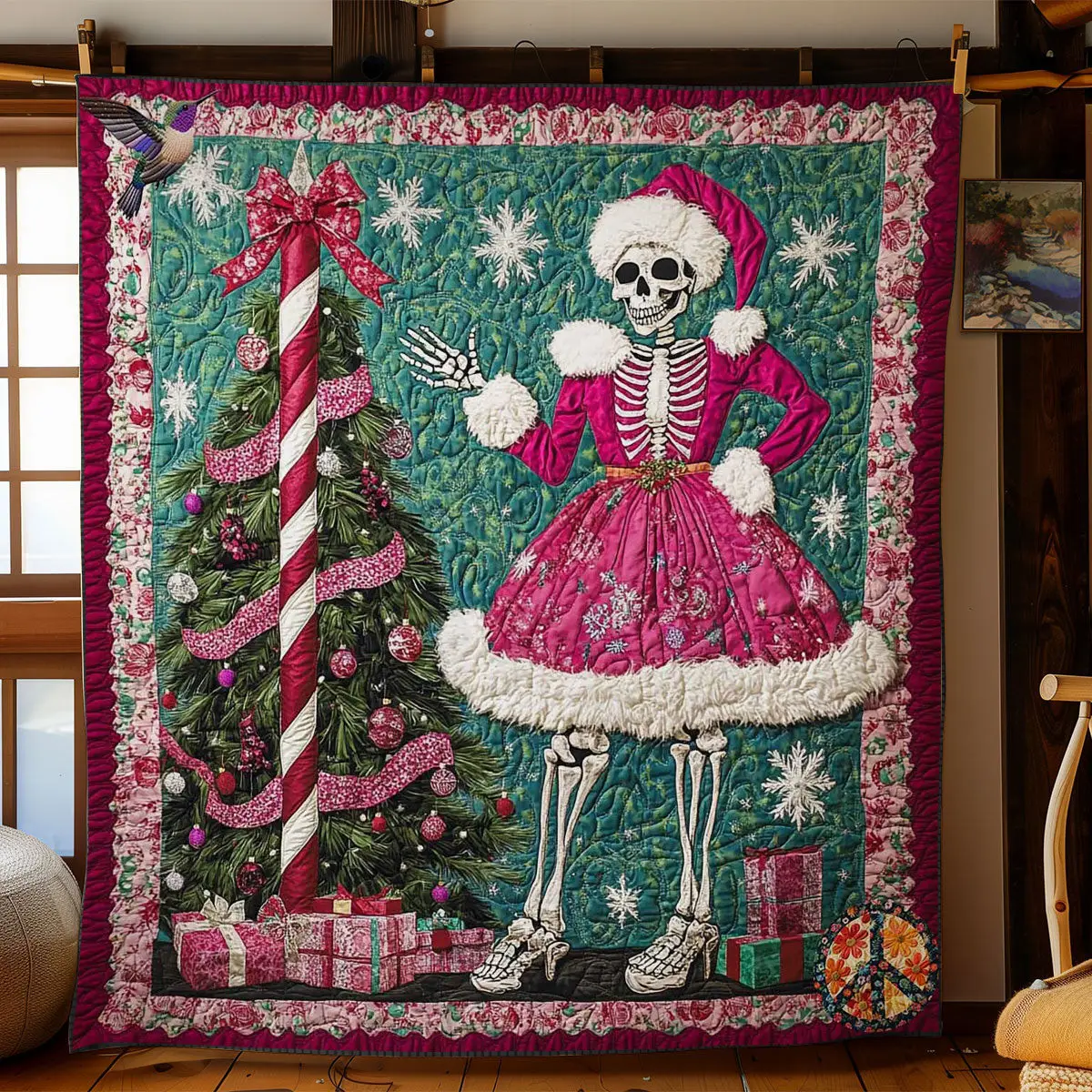 Pink Christmas Skeleton Quilt Stylish Quilt Blanket to Upgrade Your Bedroom
