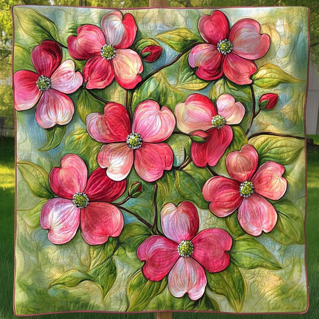 Pink Dogwood Quilted Blanket Best Couch Throw Blanket Best Gifts For Flower Lovers Pink Dogwood Quilted Blanket Best Couch Throw Blanket Best Gifts For Flower Lovers - Image 1