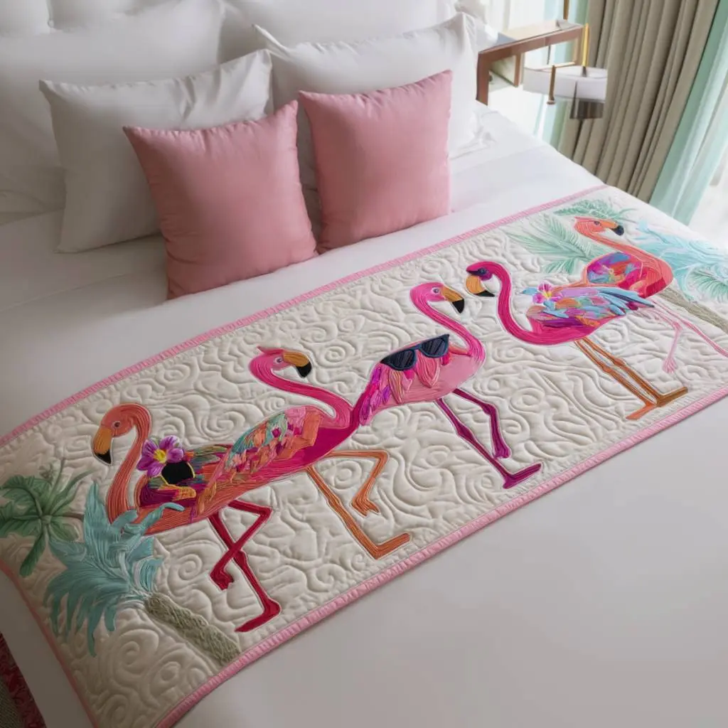 Pink Element Quilted Bed Runner Pink Element Design Sweet Home Gift Pink Element Quilted Bed Runner Pink Element Design Sweet Home Gift - Image 1