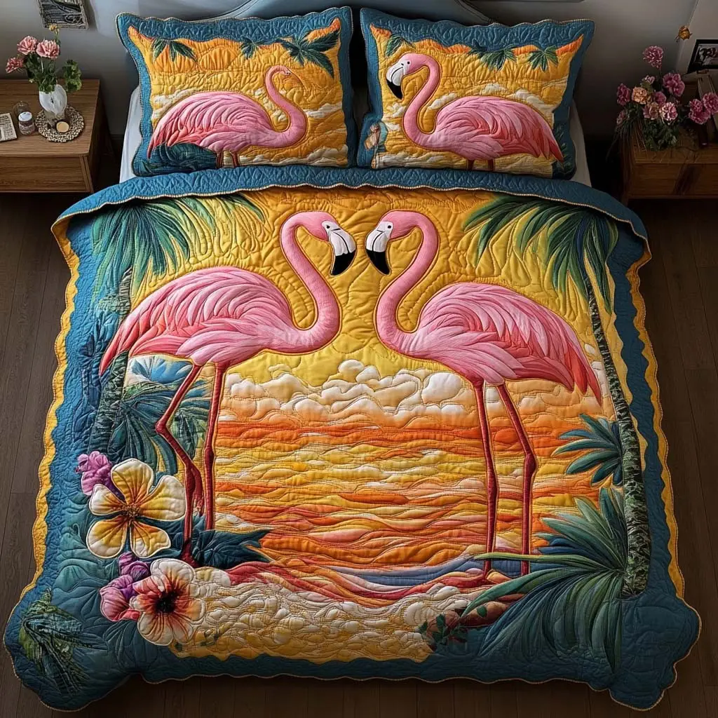 Pink Lagoon Quilted Bedding Set Soft Bedding Set That Makes a Great Christmas Gift Pink Lagoon Quilted Bedding Set Soft Bedding Set That Makes a Great Christmas Gift - Image 1
