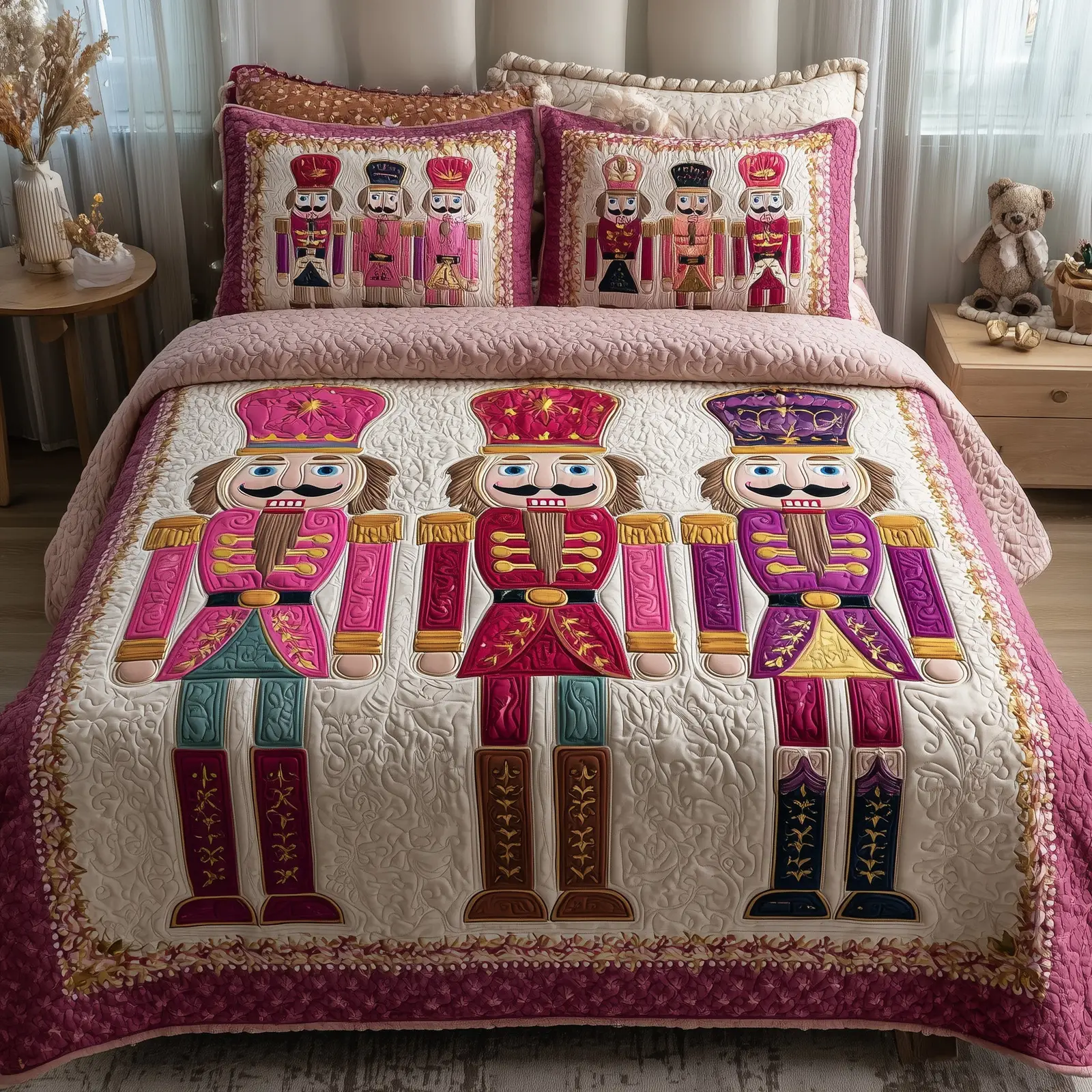 Pink Nutcracker Quilted Bedding Set Housewarming Gift
